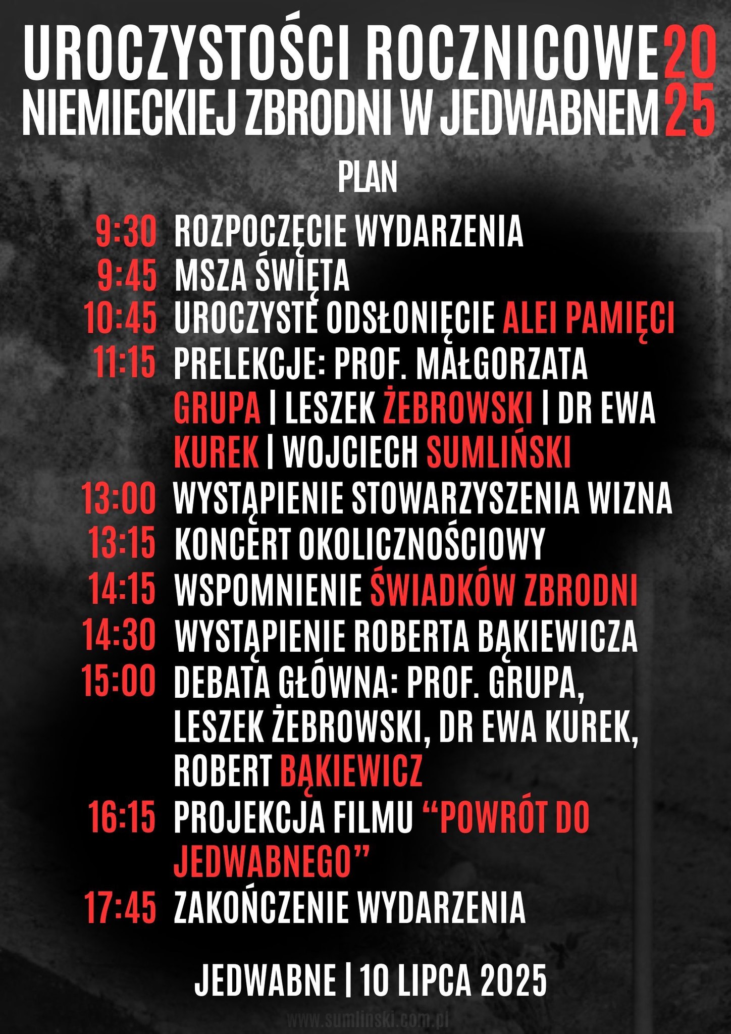 Jedwabne plan uroczystości