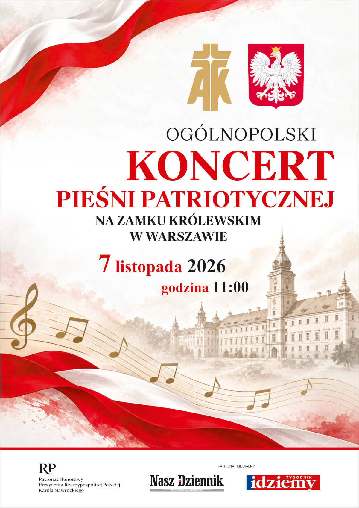 Plakat: Ogólnopolski Koncert Pieśni Patriotycznej na Zamku Królewskim w Warszawie